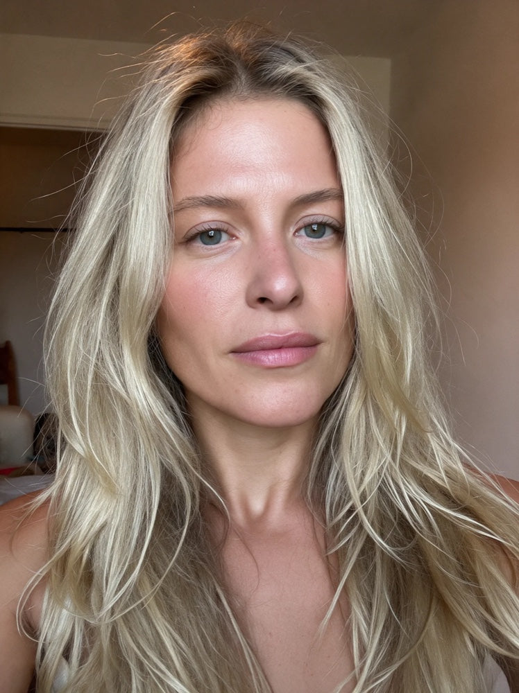 Blonde-haired woman, before photo