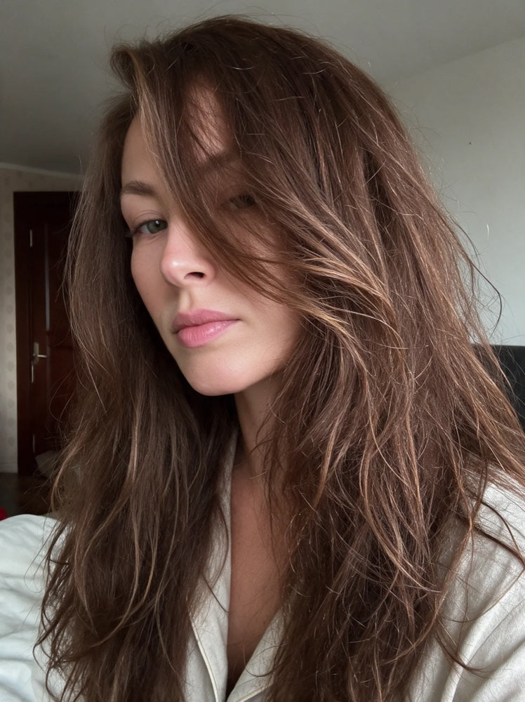 Brown-haired woman, before photo