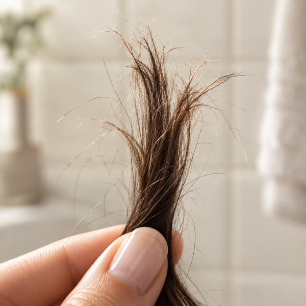 Close-up of dry hair with frayed, split ends